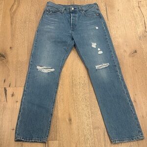 Levi's 501 Blue Distressed Straight-Leg Jeans